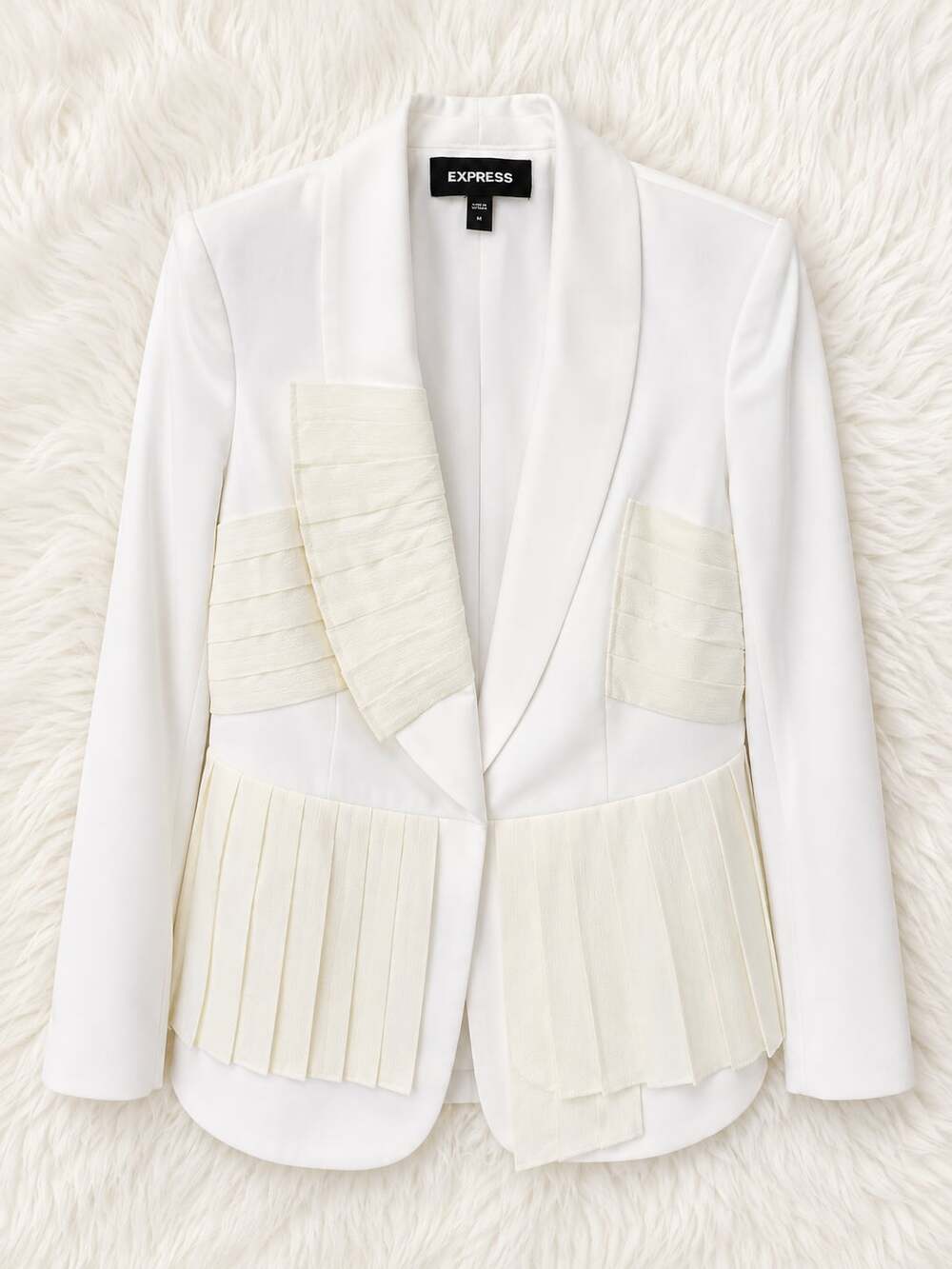 Express White Pleated Accent Blazer Jacket Size M